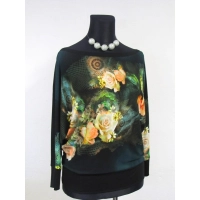 Bluzka kimono z fotonadrukiem czarny+ żółte róże